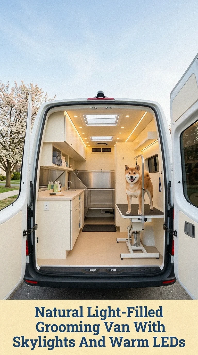 Natural Light-Filled Grooming Van With Skylights And Warm LEDs