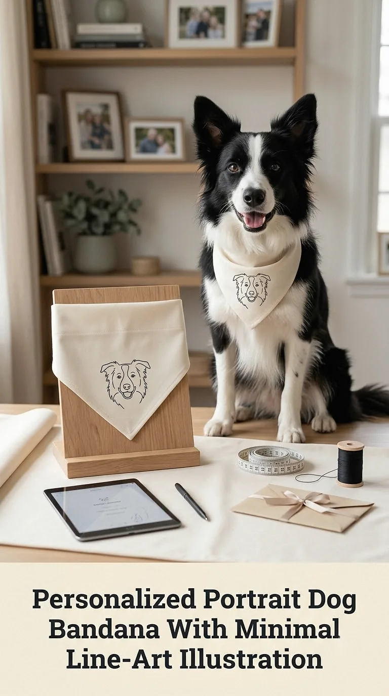 Personalized Portrait Dog Bandana With Minimal Line-Art Illustration
