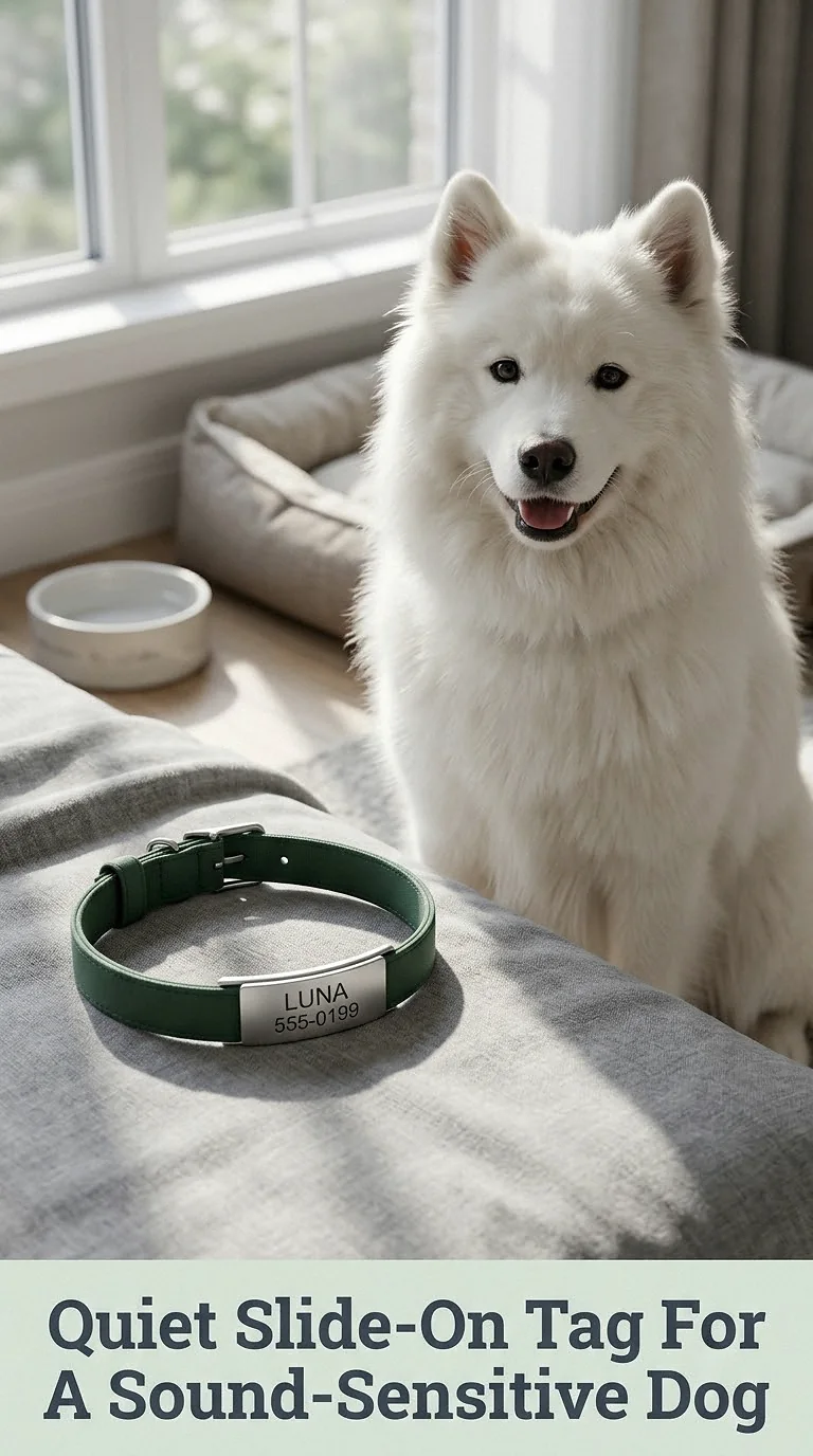 Quiet Slide-On Tag For A Sound-Sensitive Dog