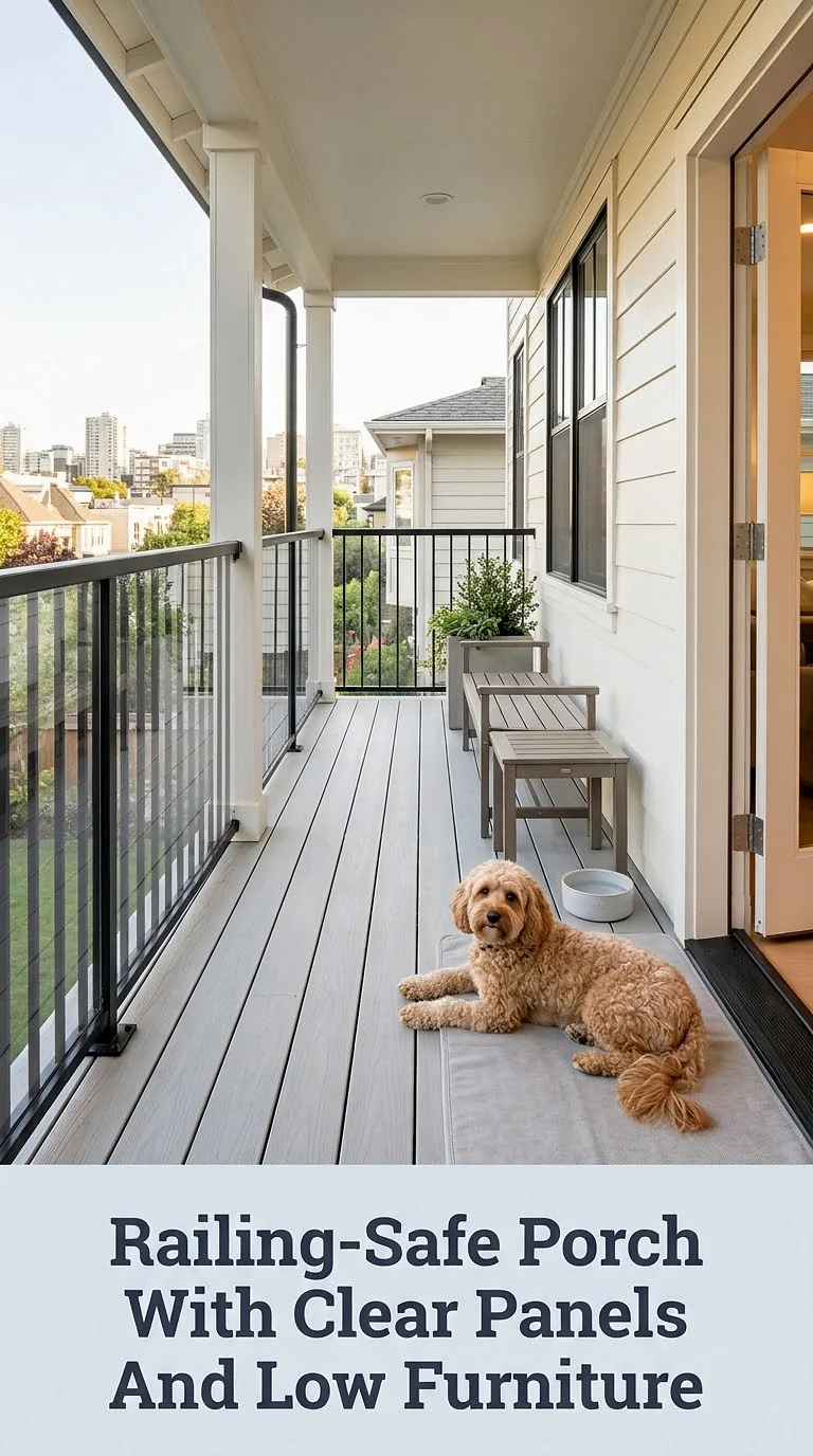 Railing-Safe Porch With Clear Panels And Low Furniture