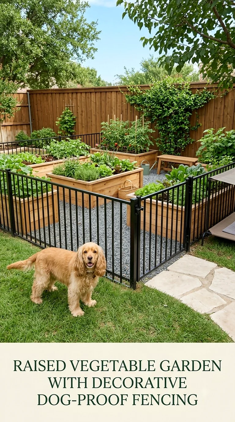Raised Vegetable Garden With Decorative Dog-Proof Fencing