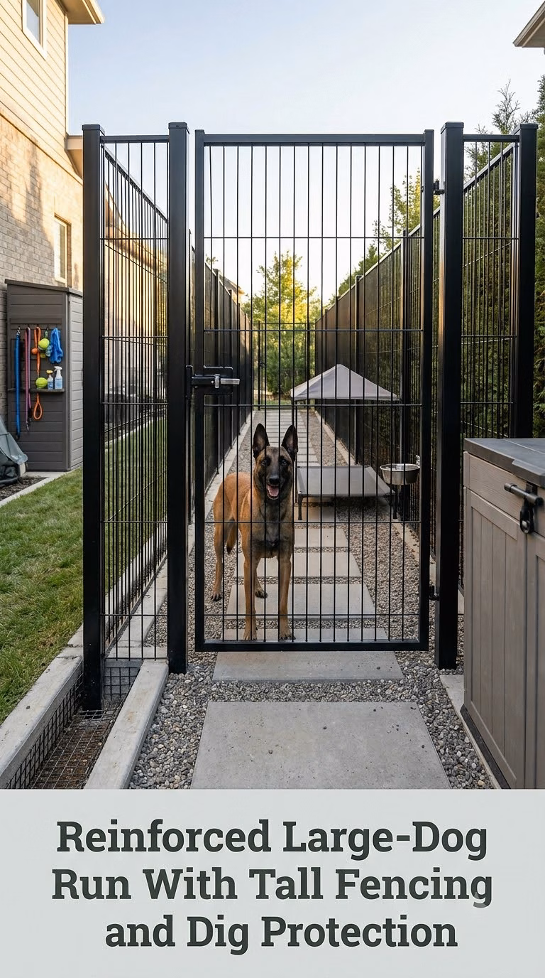 Reinforced Large-Dog Run With Tall Fencing and Dig Protection