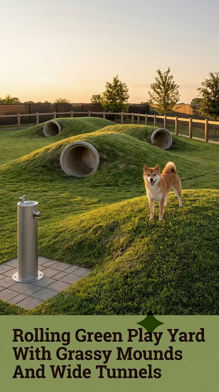 Rolling Green Play Yard With Grassy Mounds And Wide Tunnels