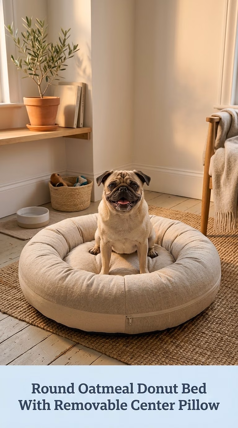 Round Oatmeal Donut Bed With Removable Center Pillow