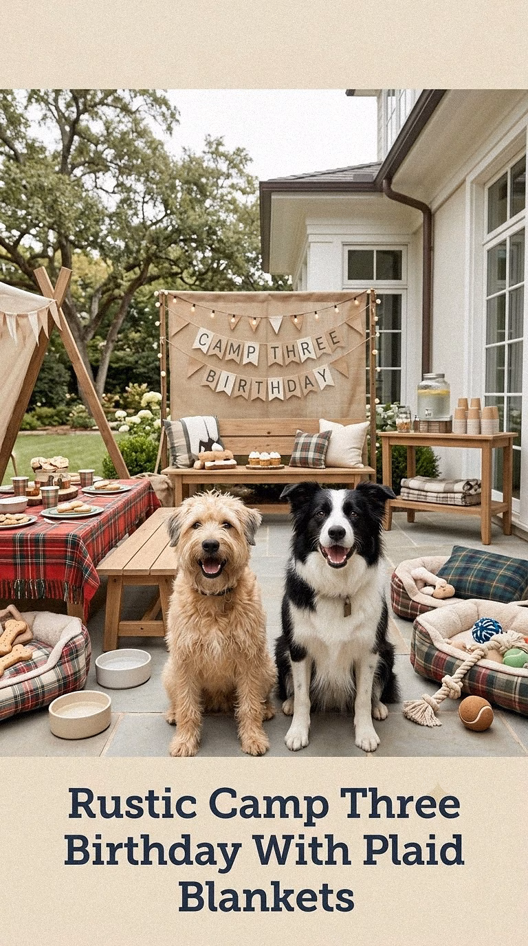 Rustic Camp Three Birthday With Plaid Blankets