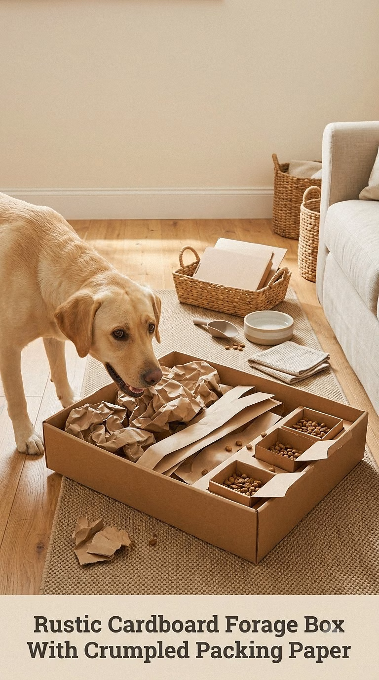 Rustic Cardboard Forage Box With Crumpled Packing Paper