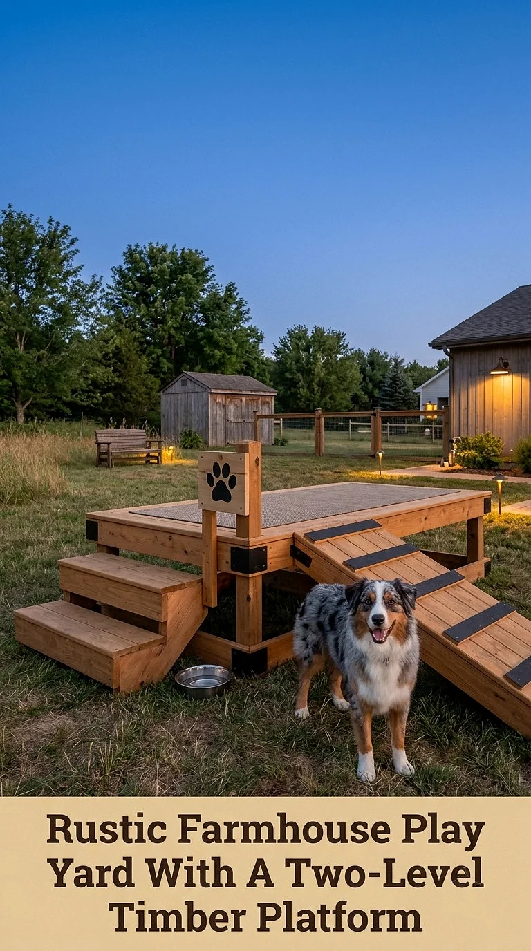 Rustic Farmhouse Play Yard With A Two-Level Timber Platform