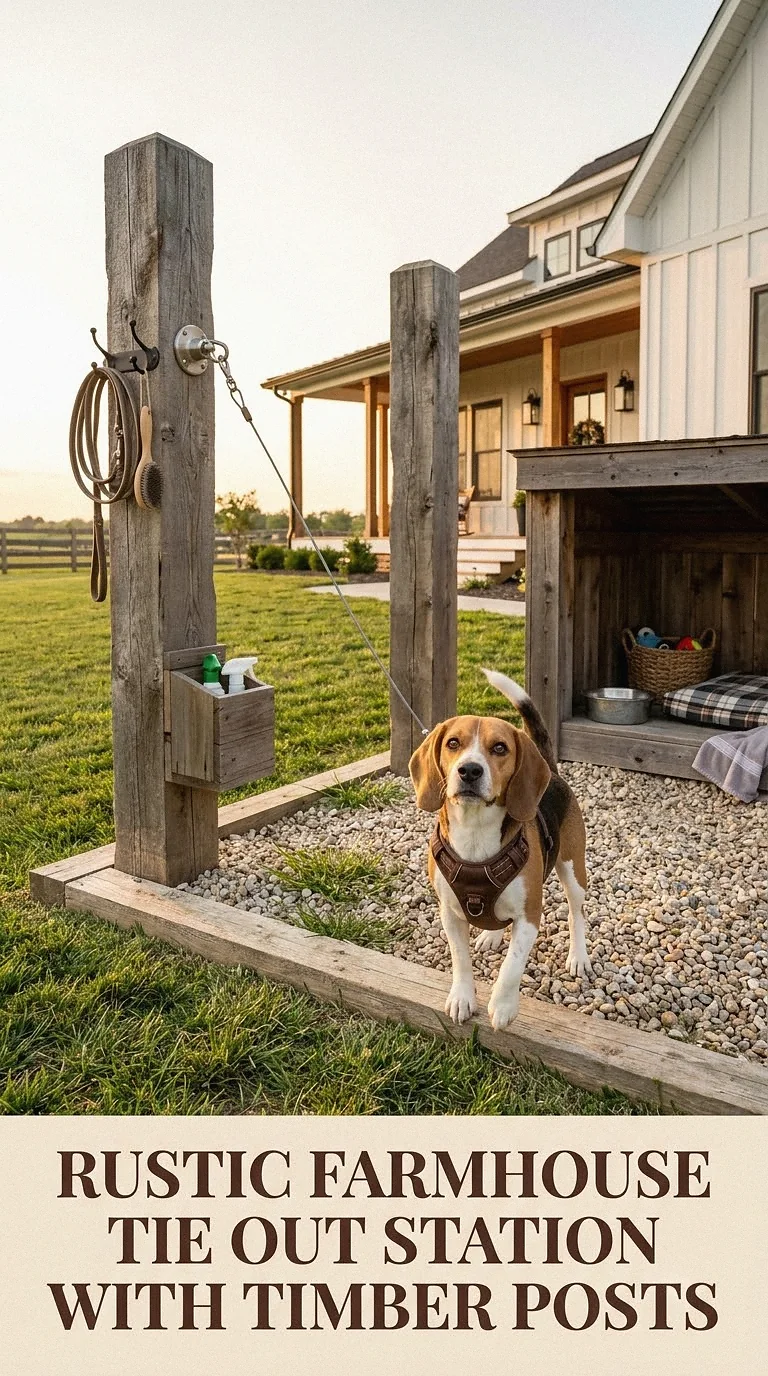 Rustic Farmhouse Tie Out Station With Timber Posts