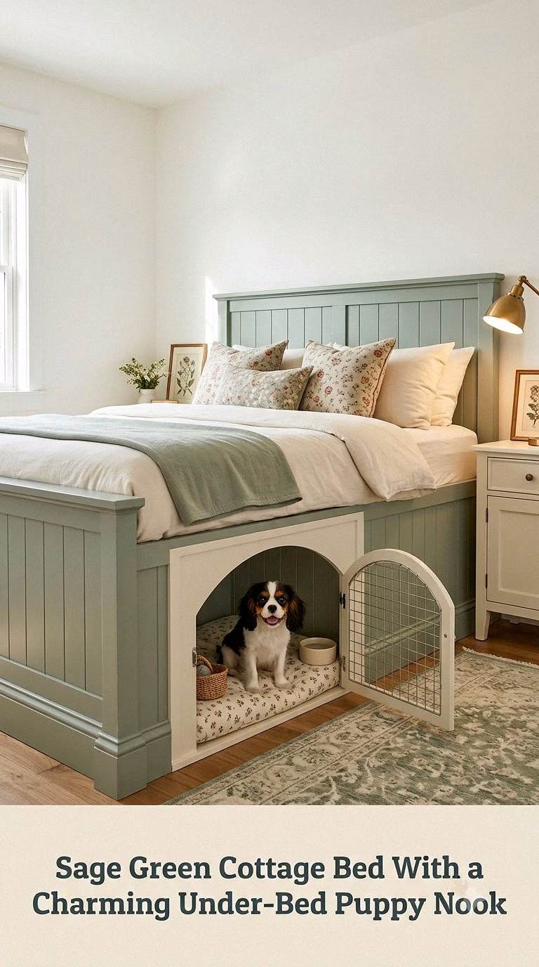 Sage Green Cottage Bed With a Charming Under-Bed Puppy Nook