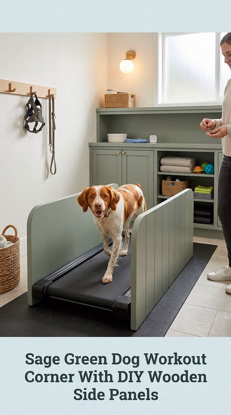Sage Green Dog Workout Corner With DIY Wooden Side Panels