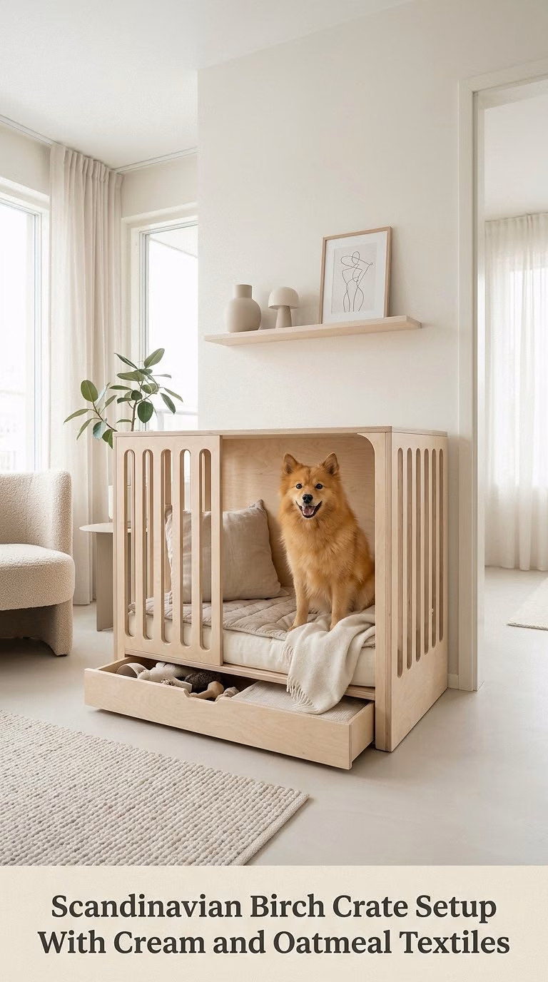 Scandinavian Birch Crate Setup With Cream and Oatmeal Textiles