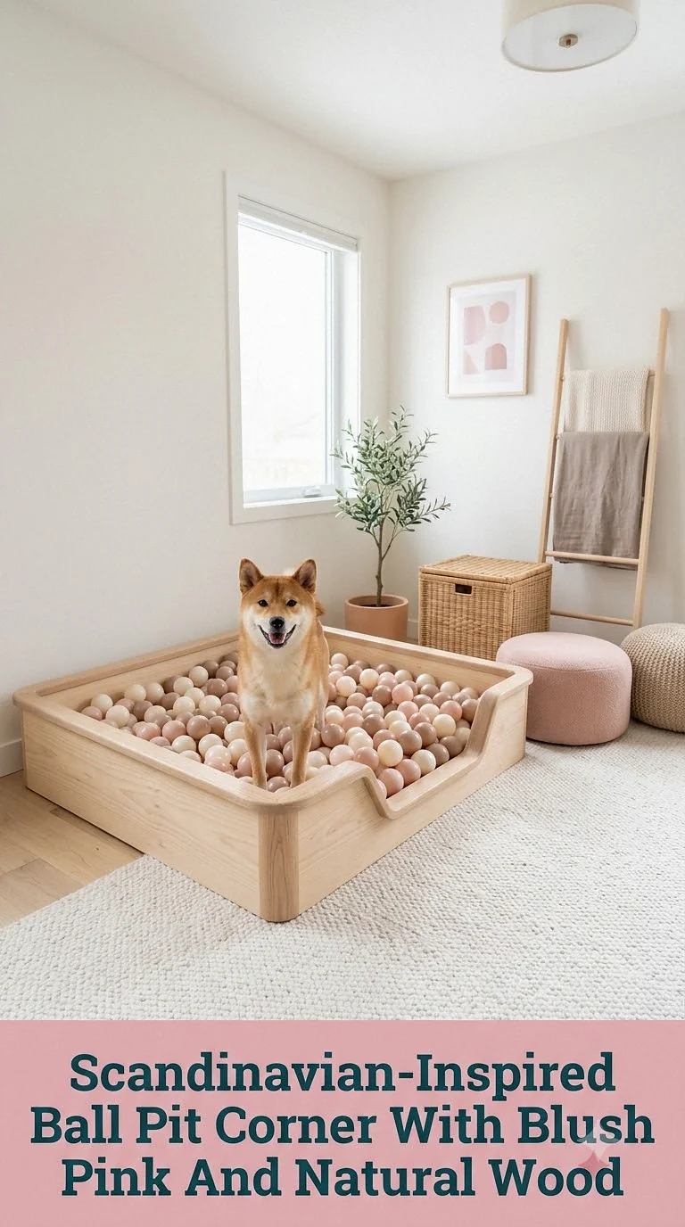 Scandinavian-Inspired Ball Pit Corner With Blush Pink And Natural Wood