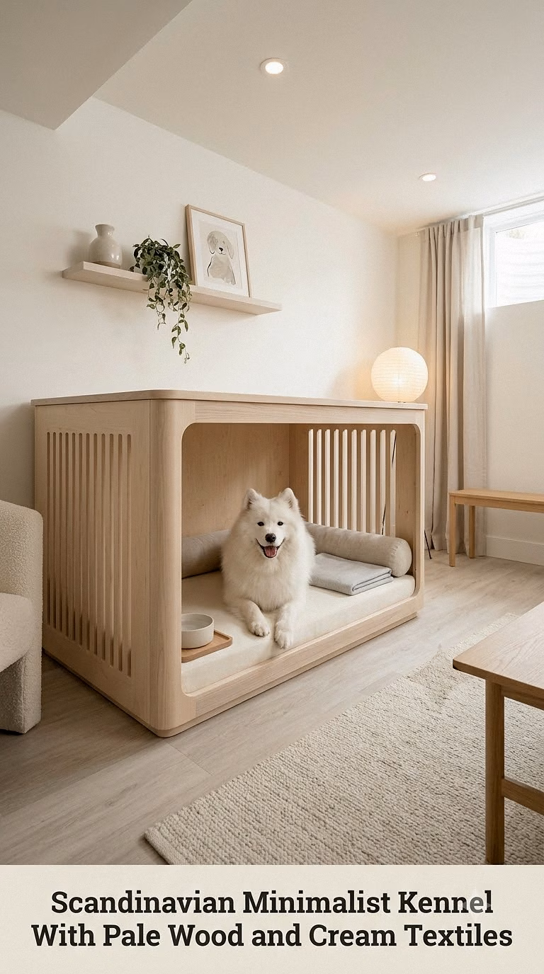 Scandinavian Minimalist Kennel With Pale Wood and Cream Textiles