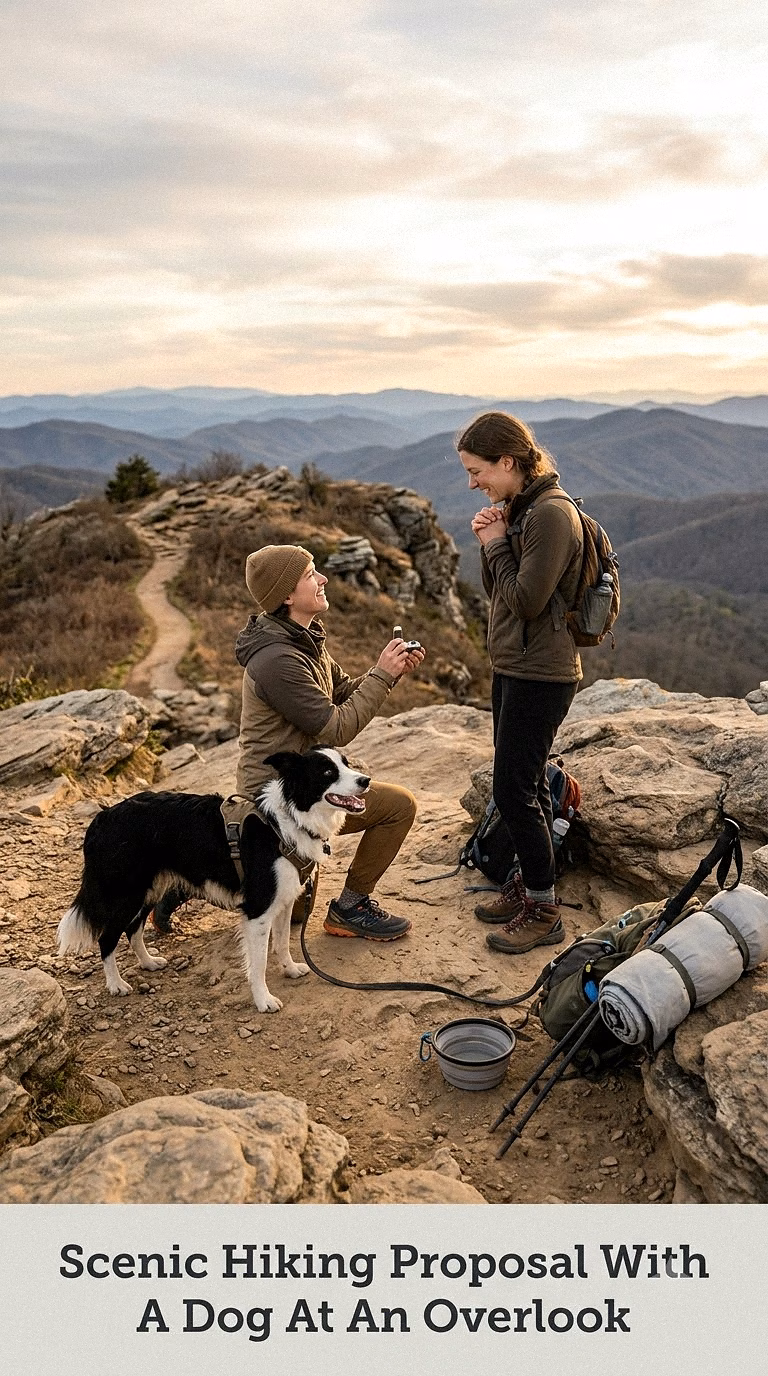 Scenic Hiking Proposal With A Dog At An Overlook