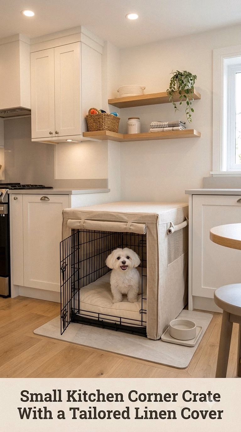 Small Kitchen Corner Crate With a Tailored Linen Cover