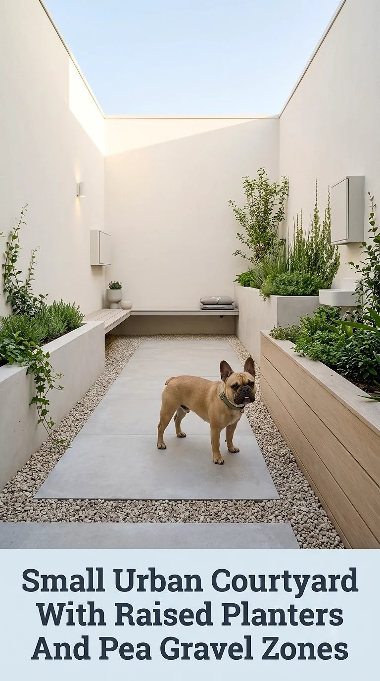 Small Urban Courtyard With Raised Planters And Pea Gravel Zones