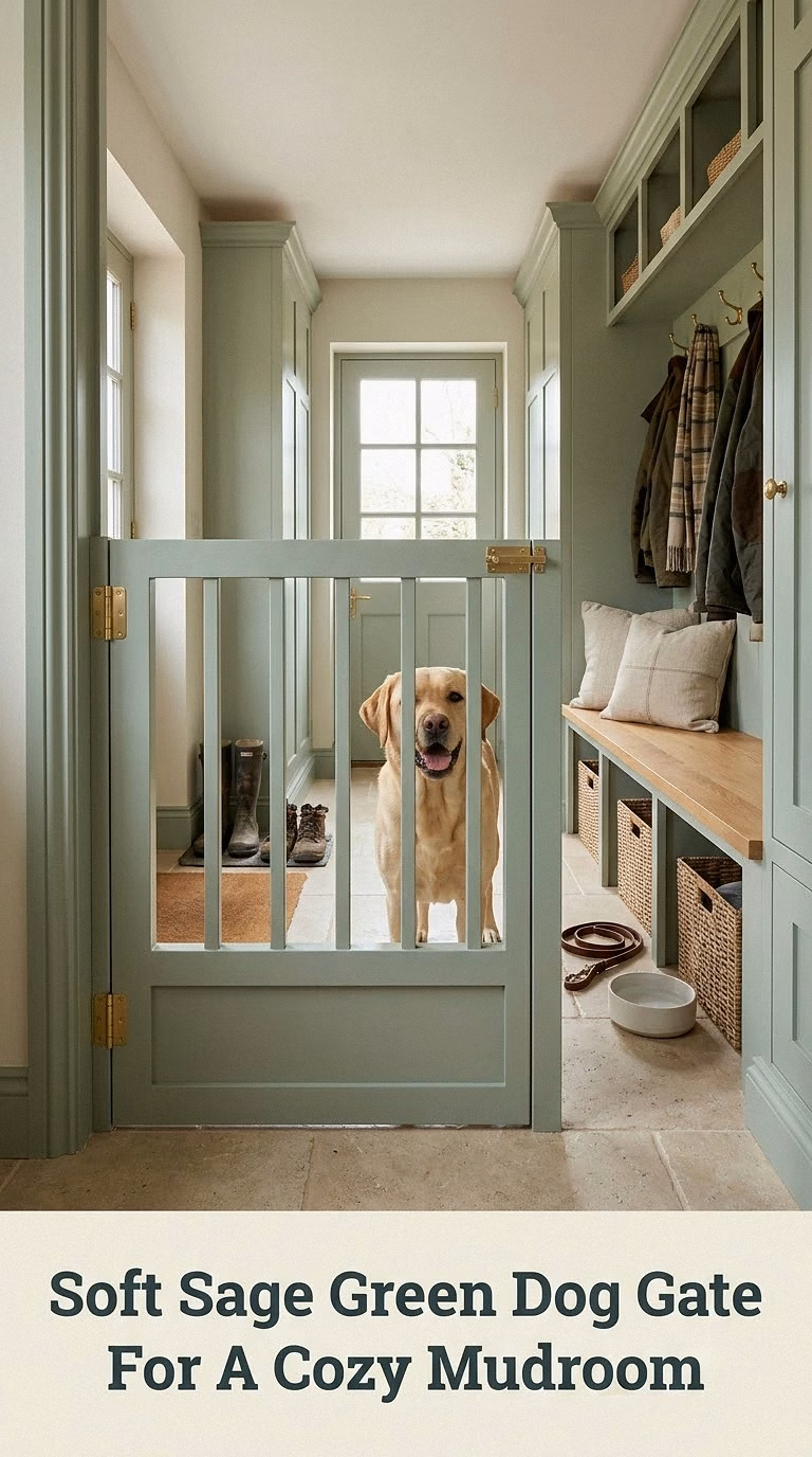 Soft Sage Green Dog Gate For A Cozy Mudroom