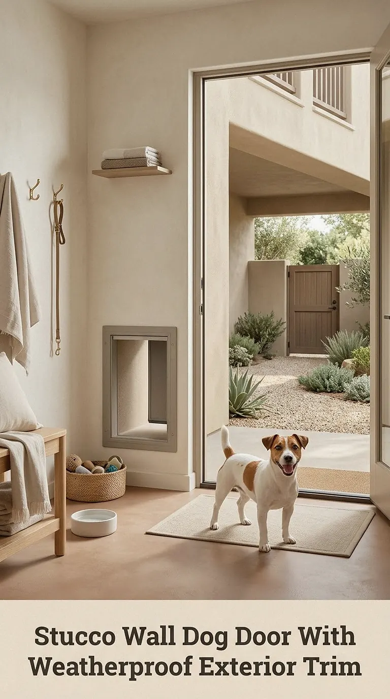 Stucco Wall Dog Door With Weatherproof Exterior Trim