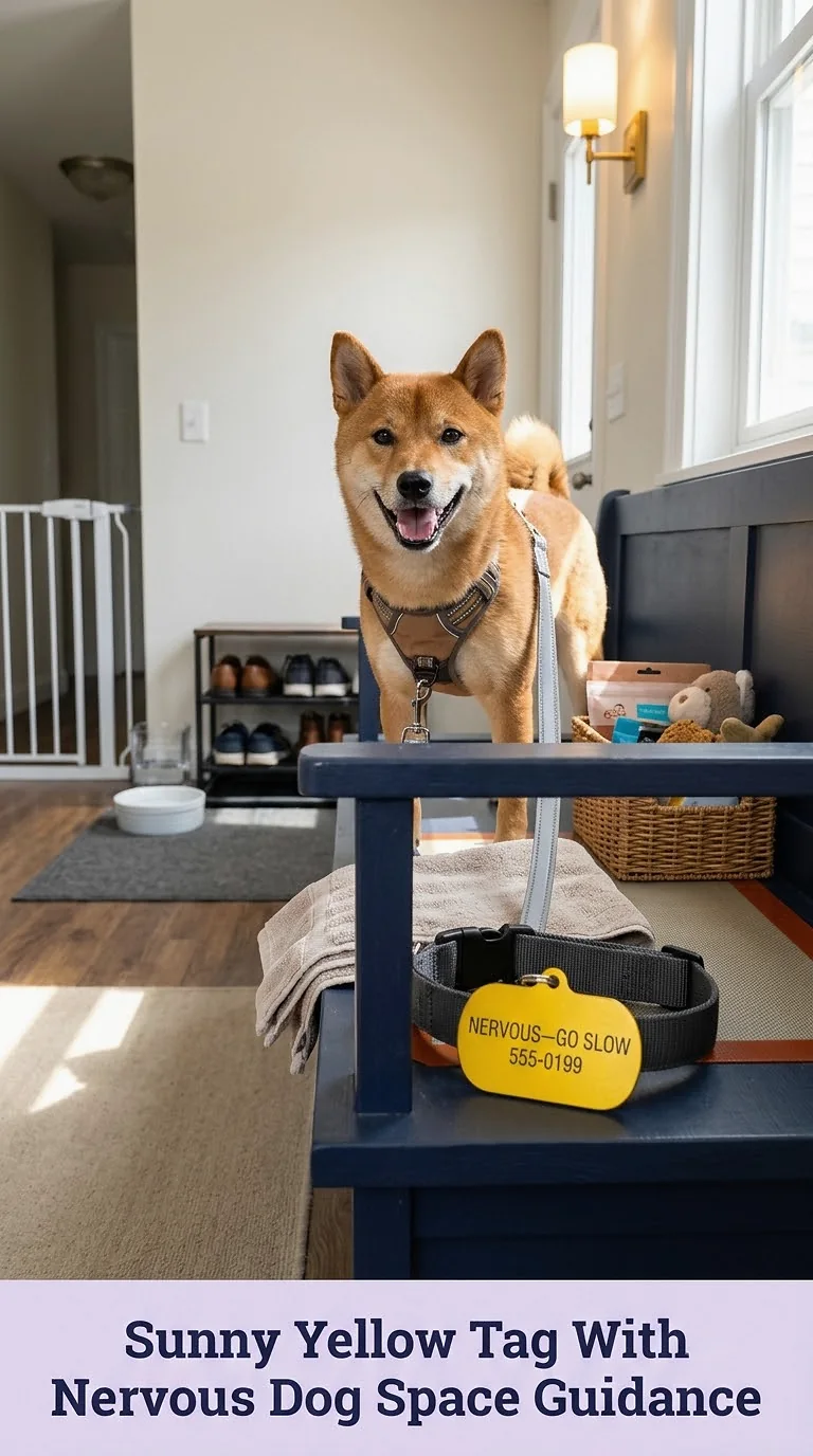 Sunny Yellow Tag With Nervous Dog Space Guidance