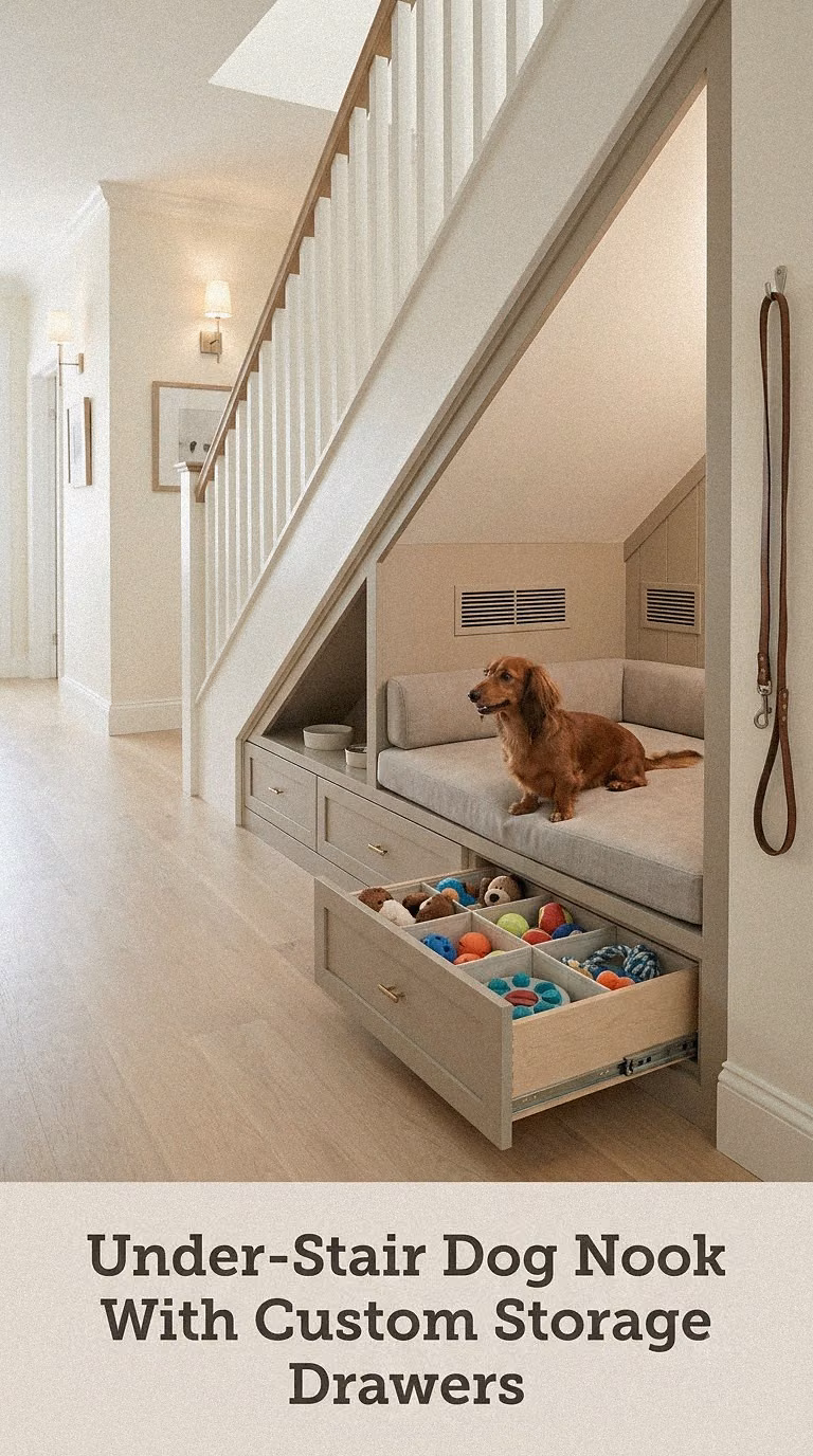 Under-Stair Dog Nook With Custom Storage Drawers