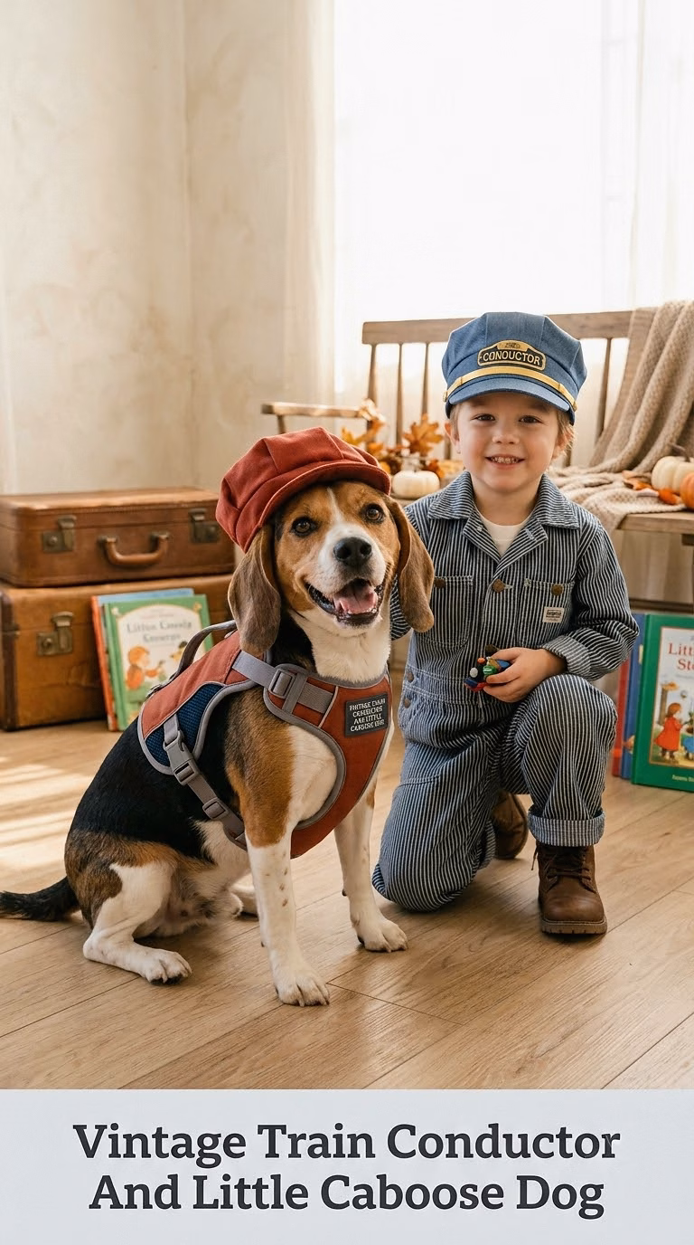 Vintage Train Conductor And Little Caboose Dog