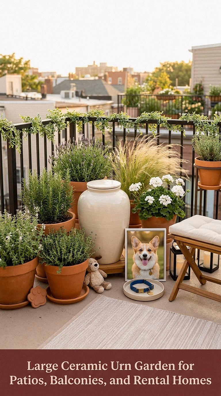9. Large Ceramic Urn Garden for Patios, Balconies, and Rental Homes