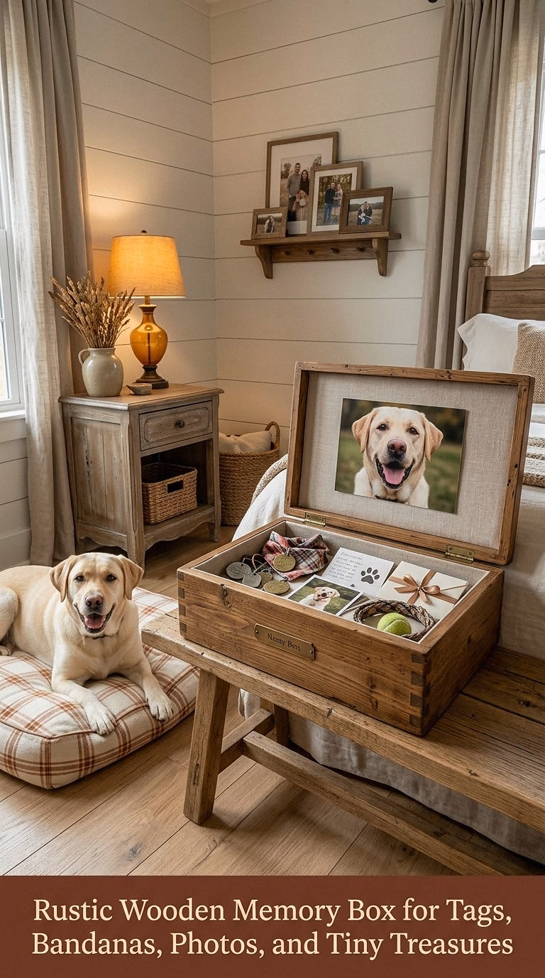 9. Rustic Wooden Memory Box for Tags, Bandanas, Photos, and Tiny Treasures