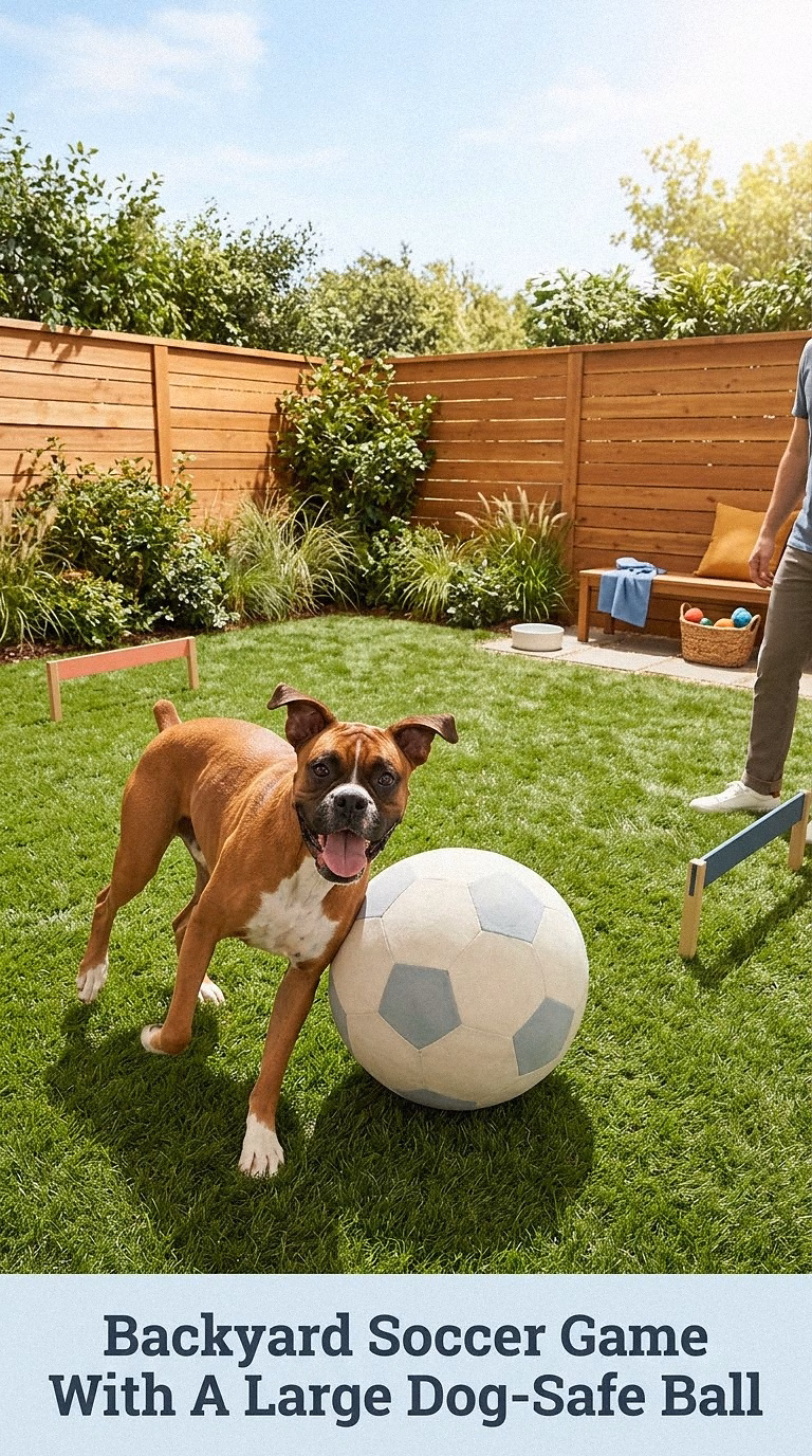 Backyard Soccer Game With A Large Dog-Safe Ball