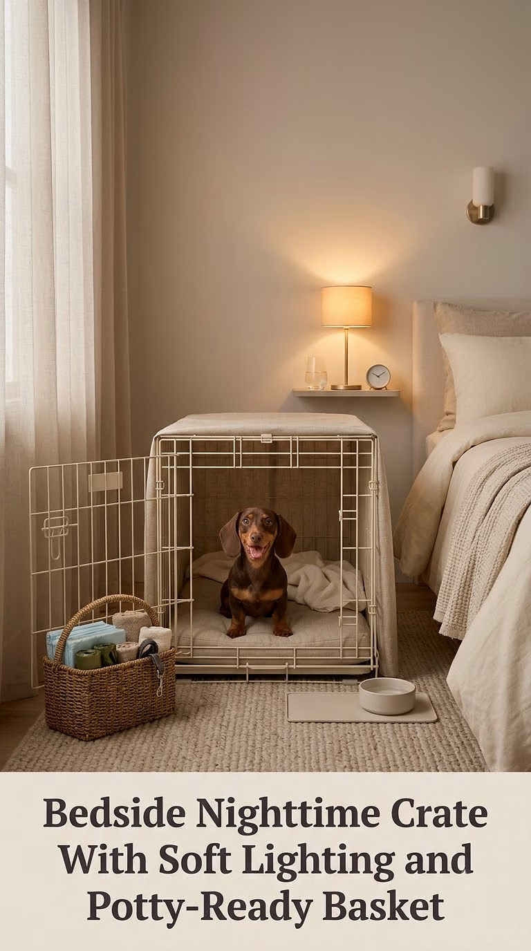 Bedside Nighttime Crate With Soft Lighting and Potty-Ready Basket