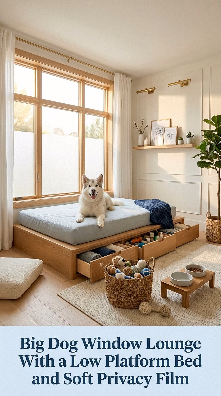 9. Big Dog Window Lounge With a Low Platform Bed and Soft Privacy Film