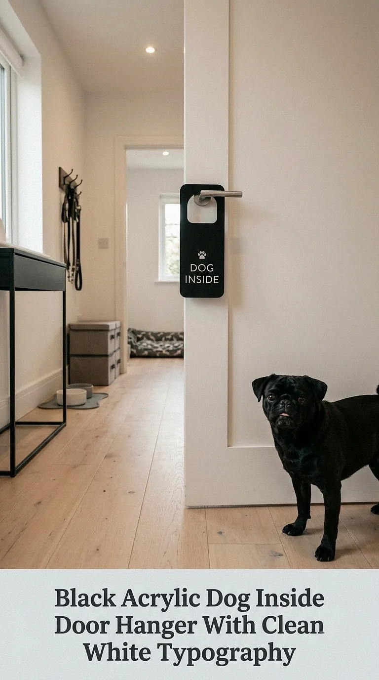 Black Acrylic Dog Inside Door Hanger With Clean White Typography