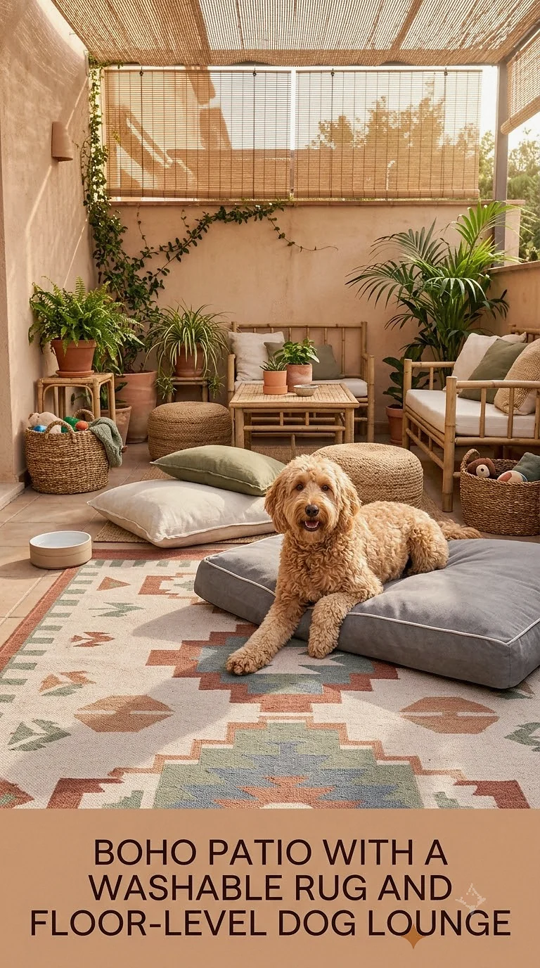 Boho Patio With A Washable Rug And Floor-Level Dog Lounge