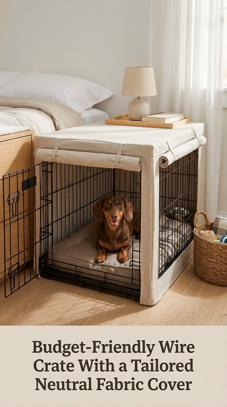 Budget-Friendly Wire Crate With a Tailored Neutral Fabric Cover