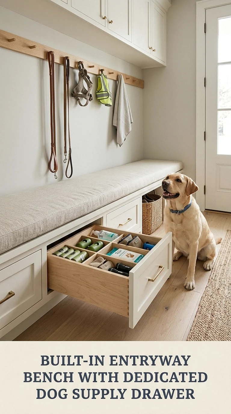 Built-In Entryway Bench With Dedicated Dog Supply Drawer
