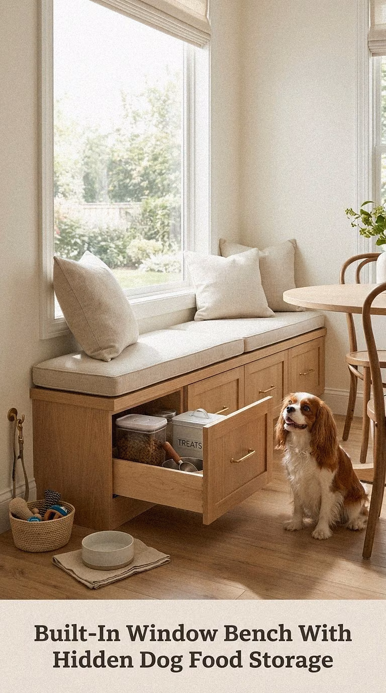 Built-In Window Bench With Hidden Dog Food Storage