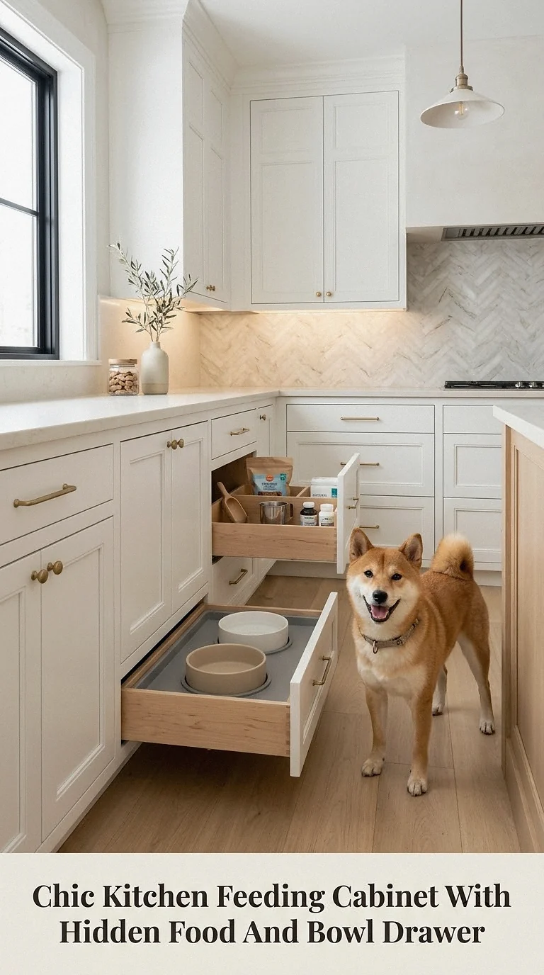 Chic Kitchen Feeding Cabinet With Hidden Food And Bowl Drawer