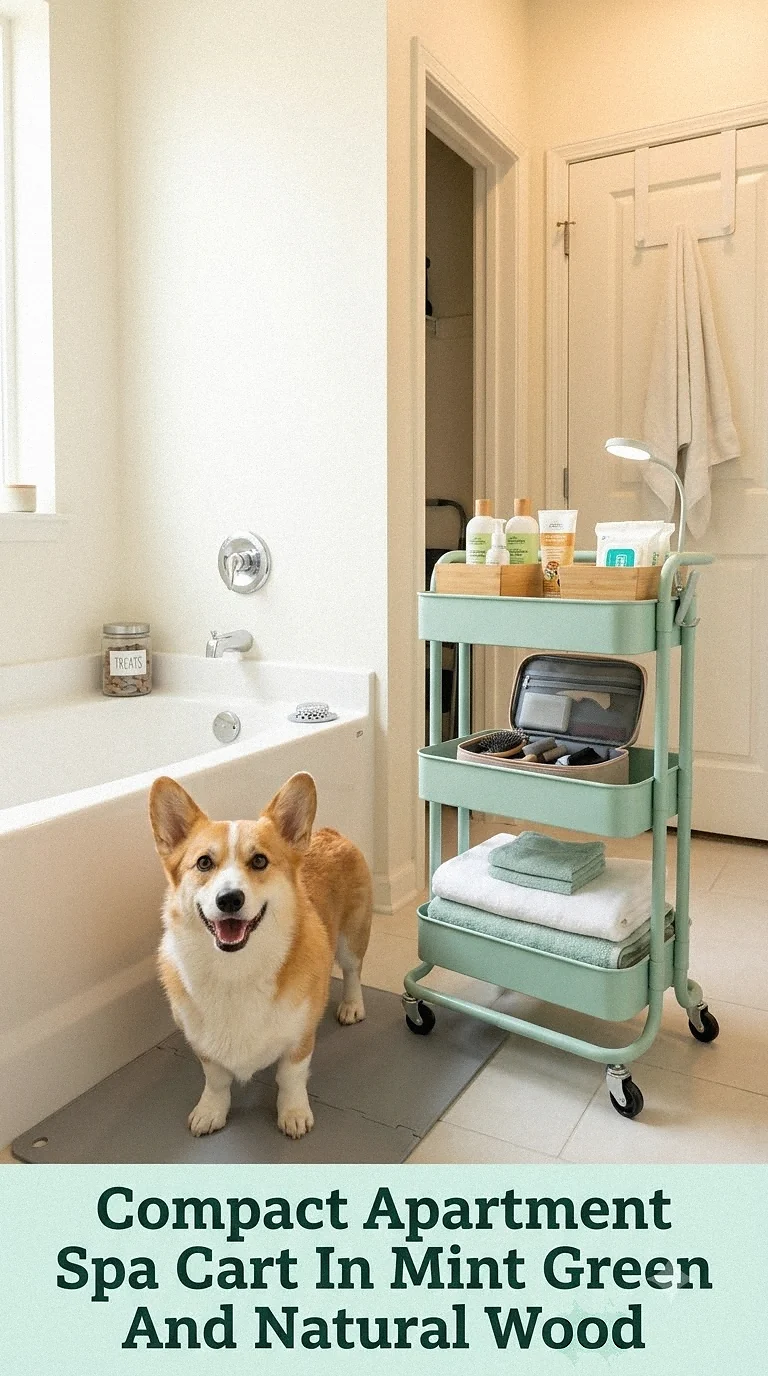 Compact Apartment Spa Cart In Mint Green And Natural Wood