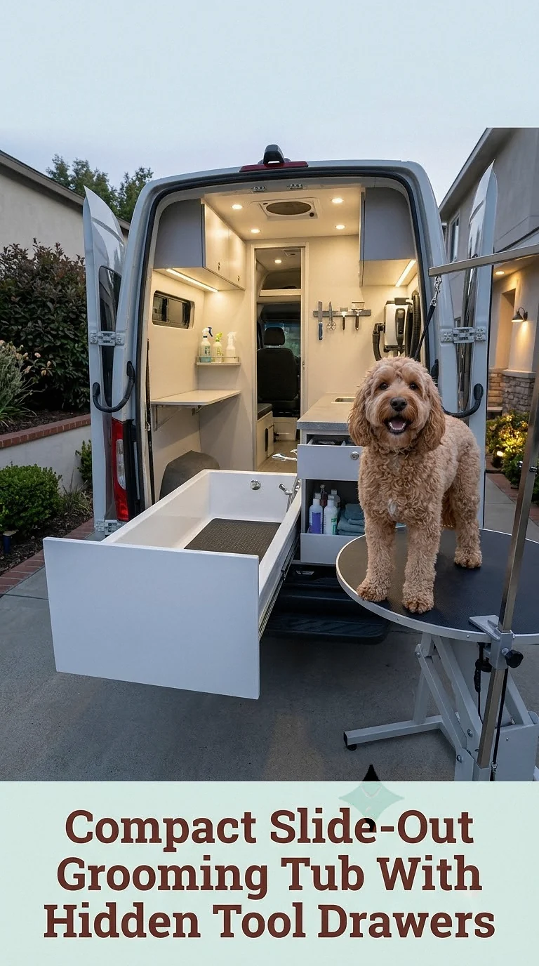 Compact Slide-Out Grooming Tub With Hidden Tool Drawers