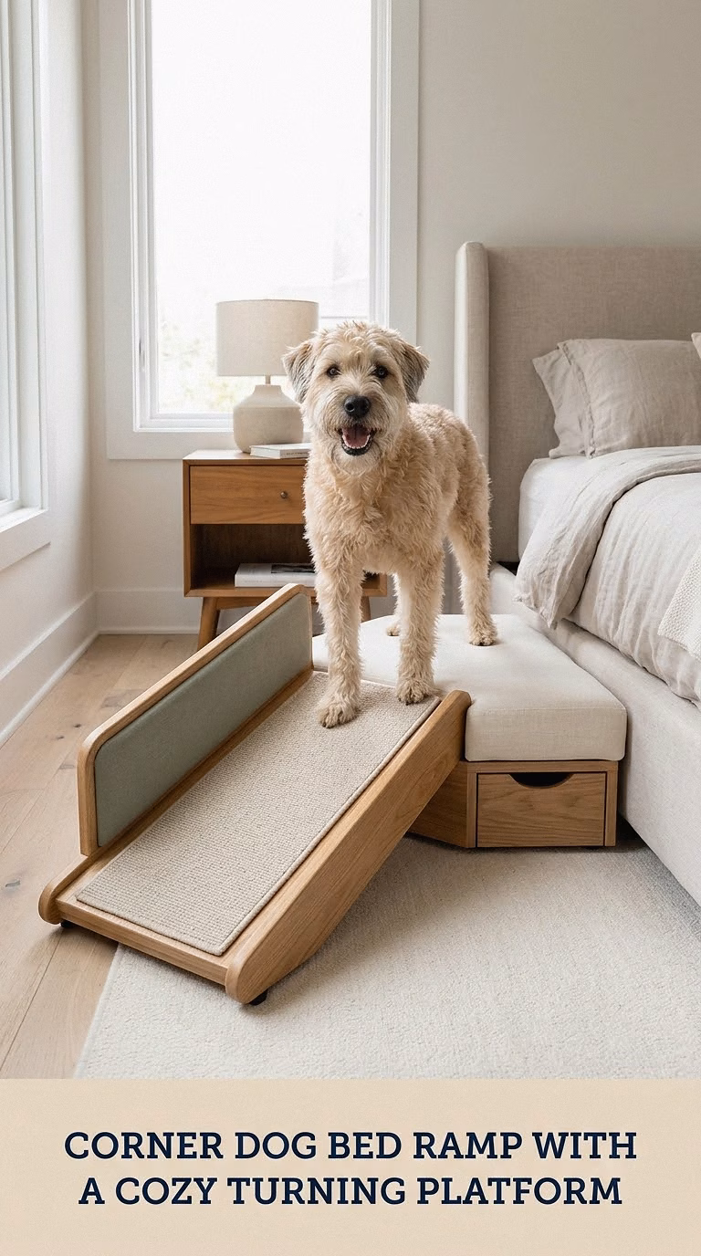 Corner Dog Bed Ramp With a Cozy Turning Platform