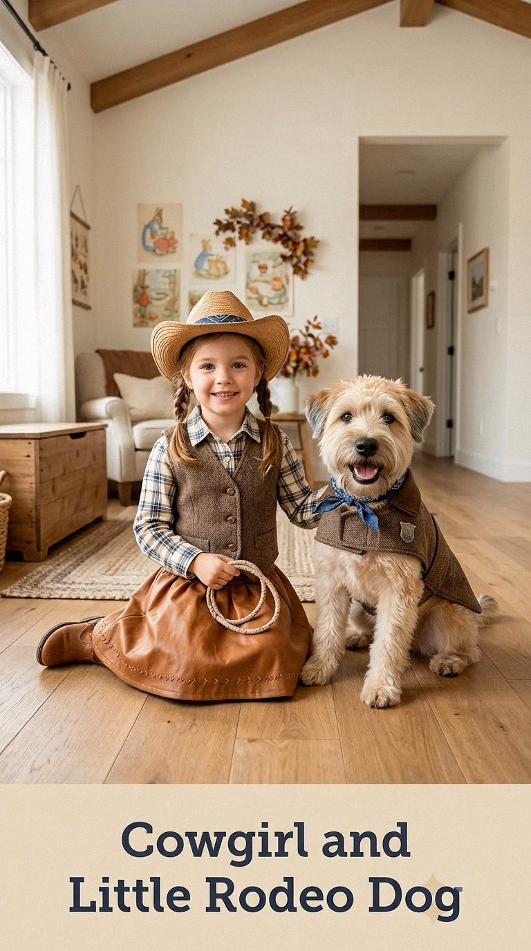 Cowgirl Girl And Little Rodeo Dog