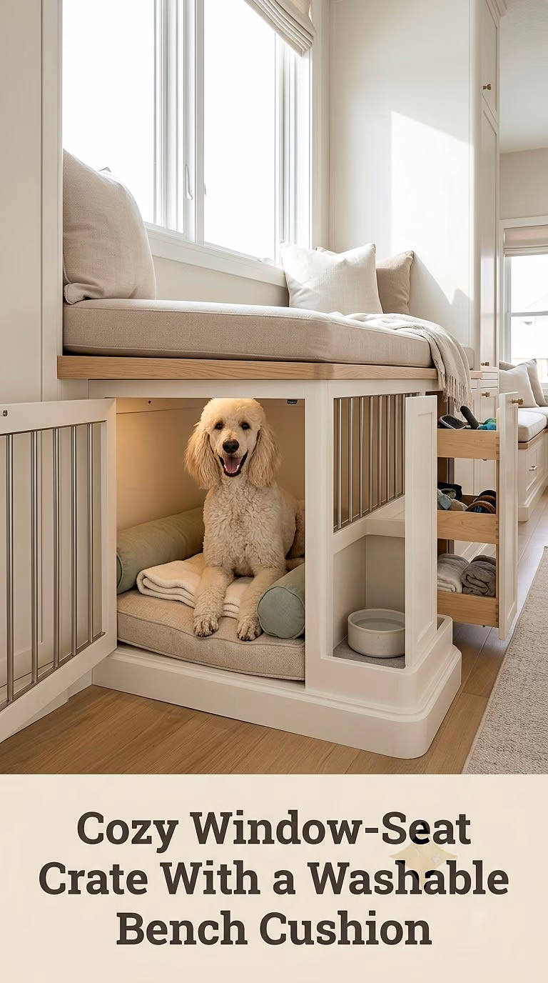 Cozy Window-Seat Crate With a Washable Bench Cushion