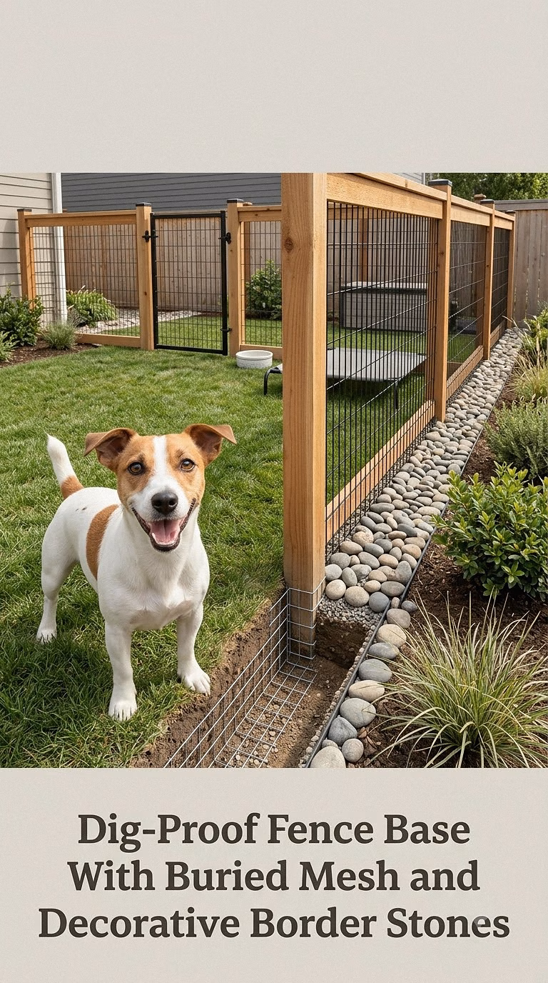Dig-Proof Fence Base With Buried Mesh and Decorative Border Stones