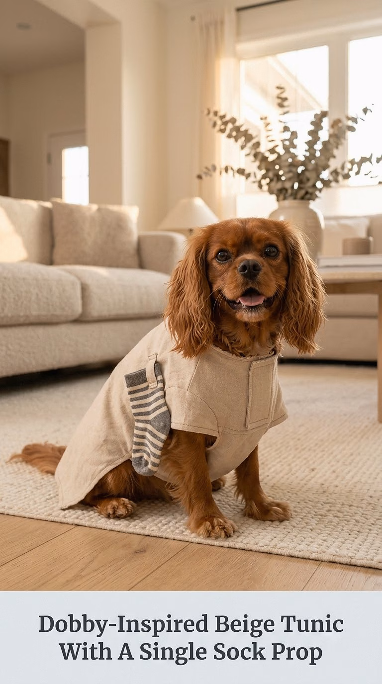Dobby-Inspired Beige Tunic With A Single Sock Prop