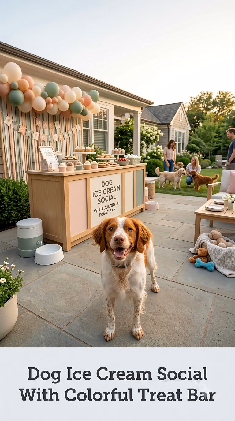 Dog Ice Cream Social With Colorful Treat Bar