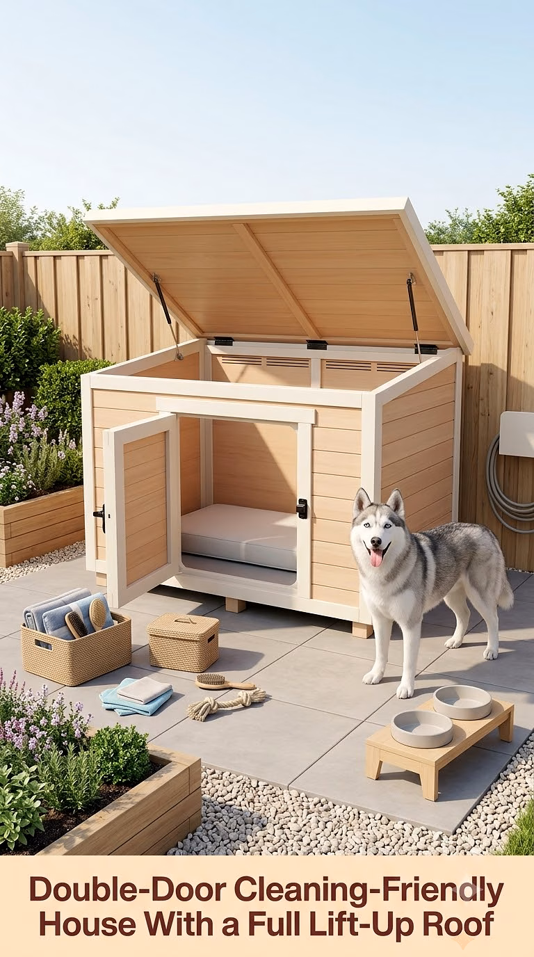 9. Double-Door Cleaning-Friendly House With a Full Lift-Up Roof