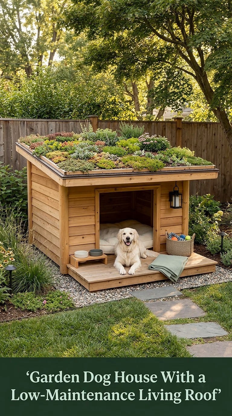 9. Garden Dog House With a Low-Maintenance Living Roof