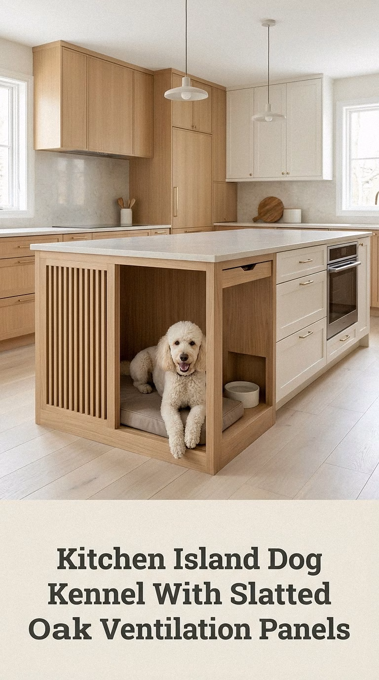 Kitchen Island Dog Kennel With Slatted Oak Ventilation Panels