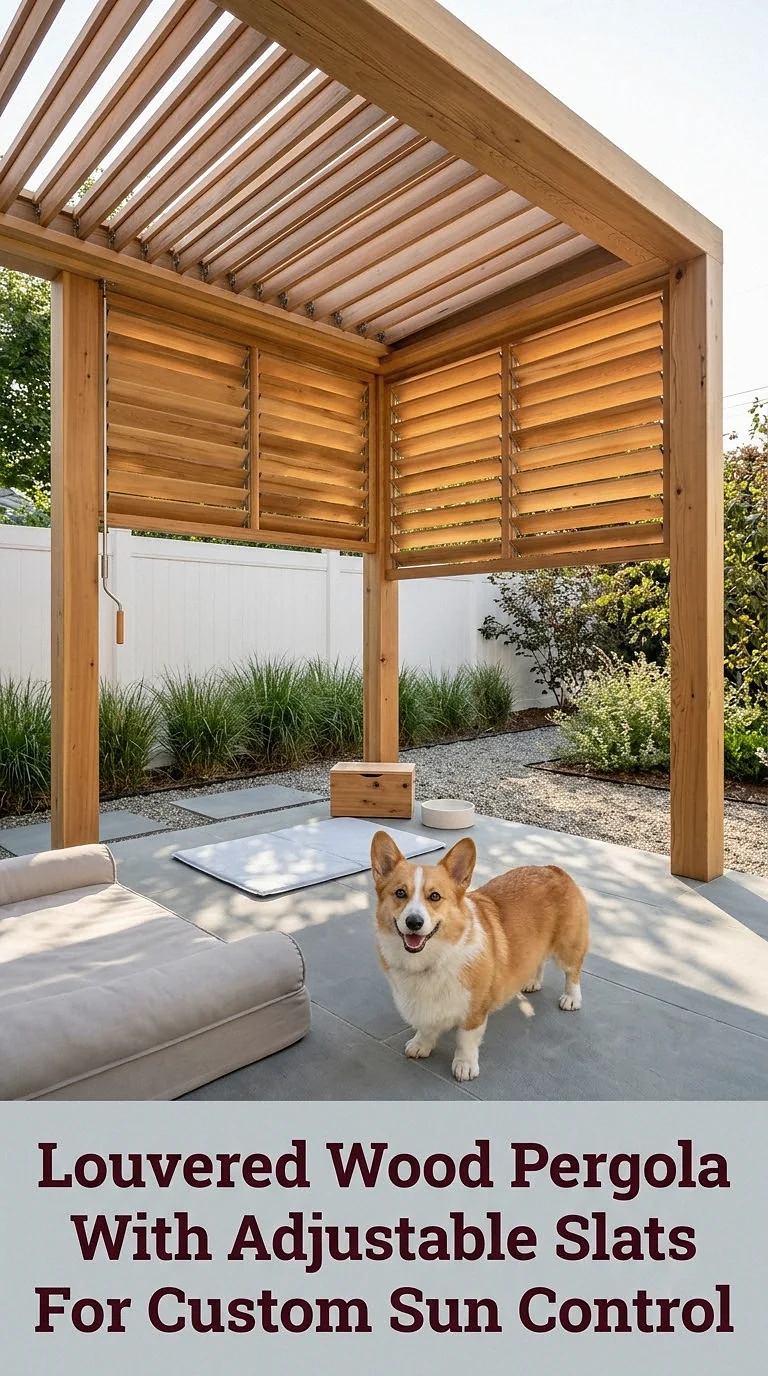 Louvered Wood Pergola With Adjustable Slats For Custom Sun Control
