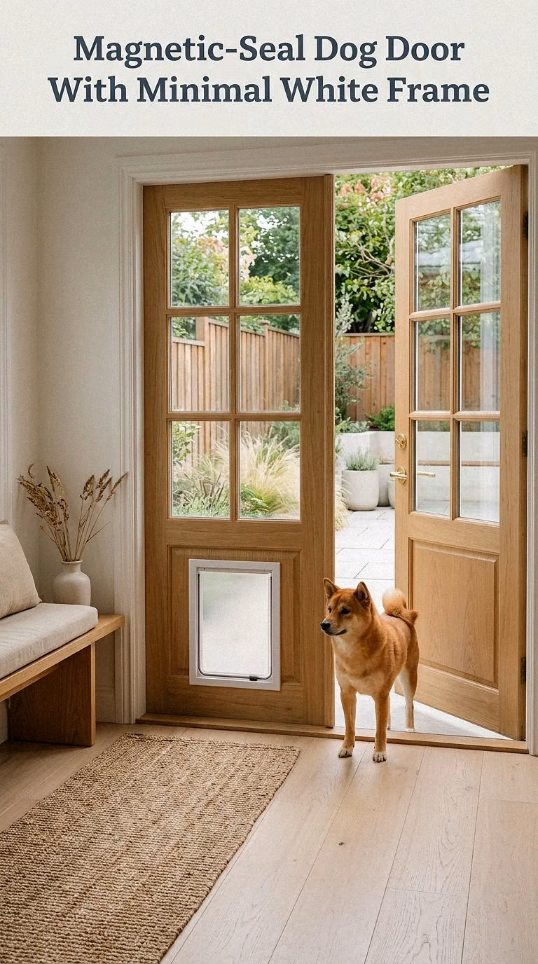 Magnetic-Seal Dog Door With Minimal White Frame