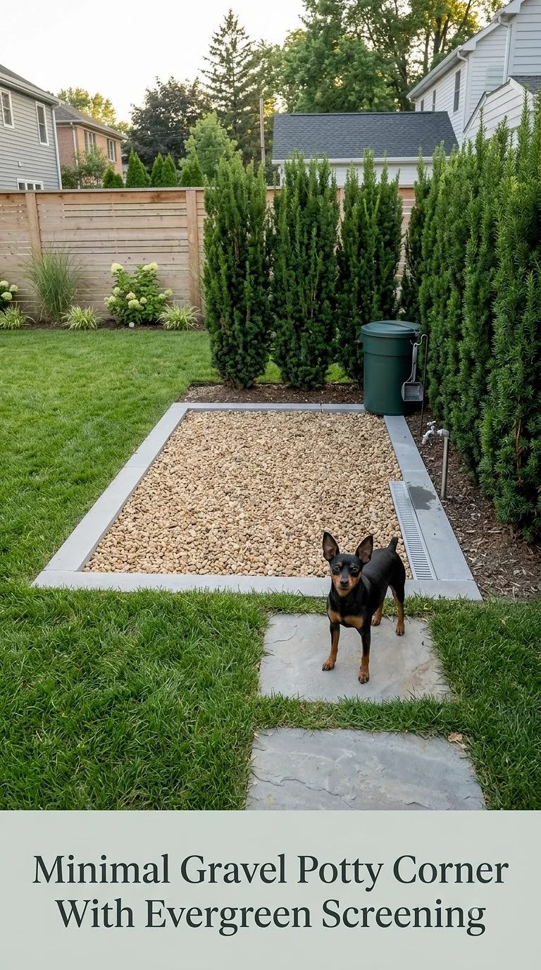Minimal Gravel Potty Corner With Evergreen Screening